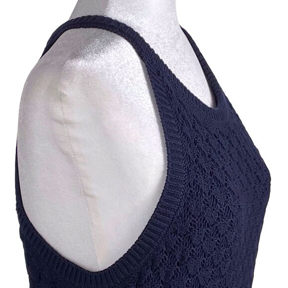 NWT Eliza J Crochet Halter Midi Dress Size XL Navy Blue Sleeveless Fitted Knit - Picture 2 of 16